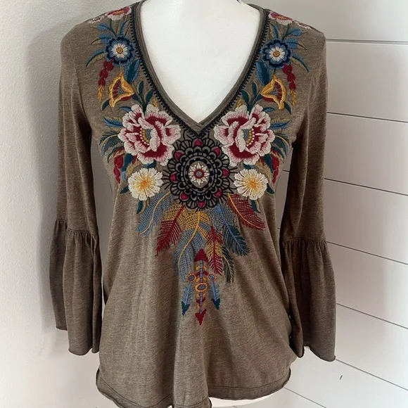 Johnny Was Darielle Embroidered Flare Sleeve Blouse Country Top Boho Bohemian XS - Picture 6 of 11